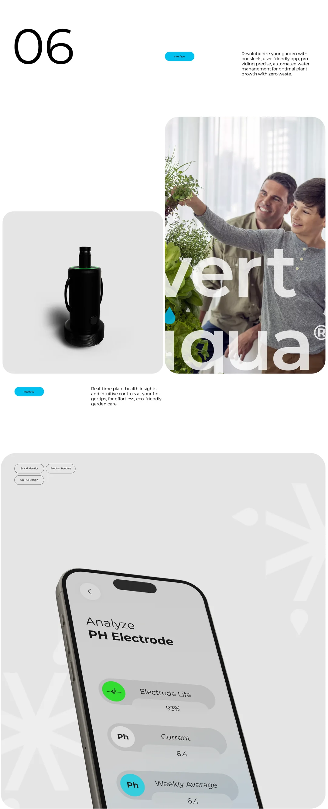 06: the pump, the pH electrode screen, and a family with their vertical garden.